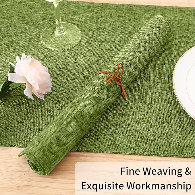 Homaxy Cloths Placemats for Dining Table Set of 6, Heat Resistant Washable Cotton Linen Blend Table Mats, Easy to Clean Place Mats for Indoor Outdoor Party Kitchen Decoration, 13" x 19", Grass Green