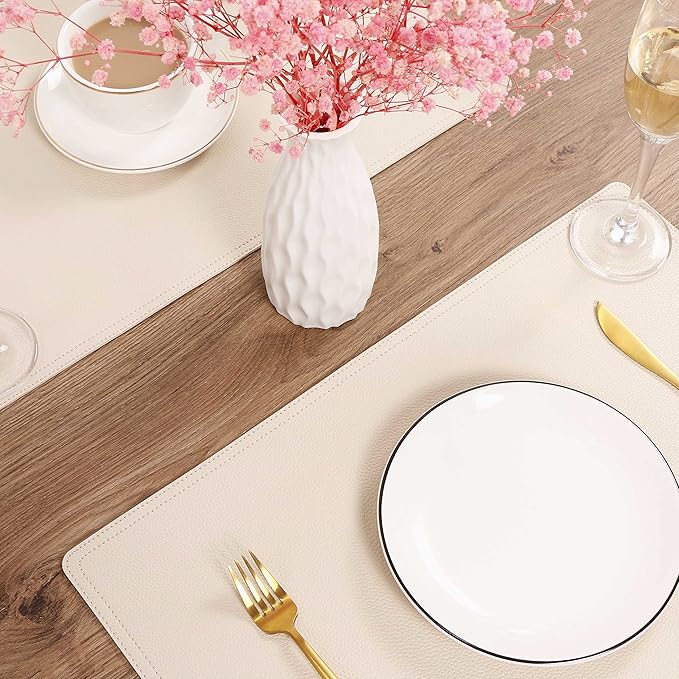 Set of 4 Faux Leather Placemats, PU Table Mats, Waterproof, Stain Resistant, Heat Resistant, Non-Slip Easy to Clean for Kitchen Dining Table,Conference Table C Beige Rectangle