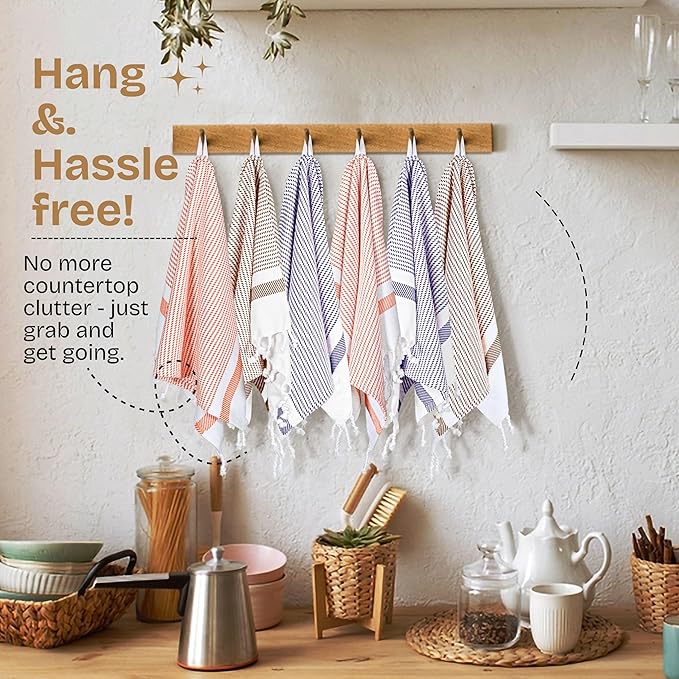 Multi Color Kitchen Towels 16x26 Inch, 3 Pack, 100% Cotton, Ultra Absorbent, Fast Dry, Machine Washable, Drying Dishes, Cleaning, Everyday Use - Orange, Brown, Indigo Blue