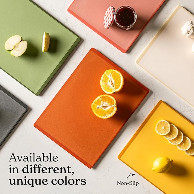 SMIRLY Plastic Cutting Board Set 3 Pieces, Non-Slip Dishwasher Safe Chopping Boards for Kitchen, Orange