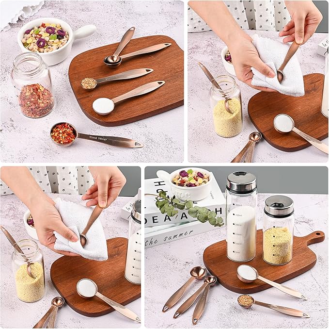 Smithcraft Measuring Cups and Spoons Set, 12 Pieces Stainless Steel Measuring Cup Set, Metal Copper Measuring Cups Spoons, Dry & Liquid Kitchen Measure Cup Spoon & Leveler & Measure Equivalents