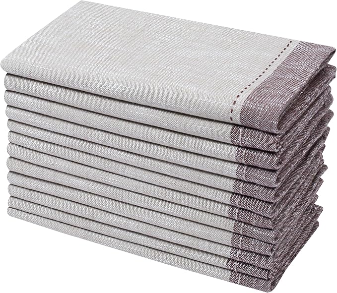 Ramanta Home Cloth Napkins Set of 12 Textured Cotton 18x18 - Premium Contrast Border Thanksgiving Dinner Napkins for Christmas Farmhouse Wedding, Soft Washable Table Linen for Everyday Use - Beige