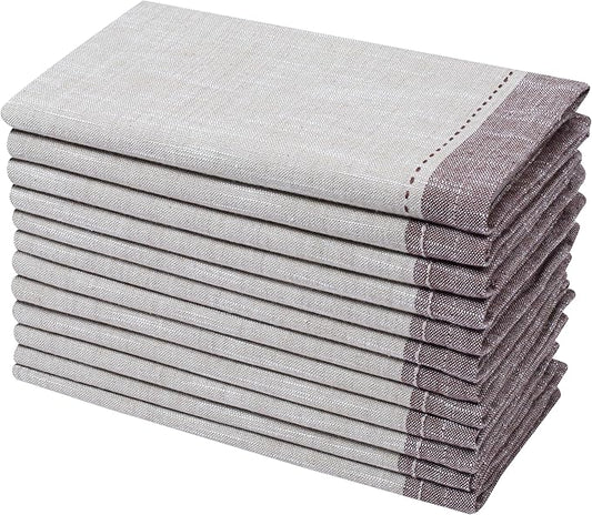 Ramanta Home Cloth Napkins Set of 12 Textured Cotton 18x18 - Premium Contrast Border Thanksgiving Dinner Napkins for Christmas Farmhouse Wedding, Soft Washable Table Linen for Everyday Use - Beige