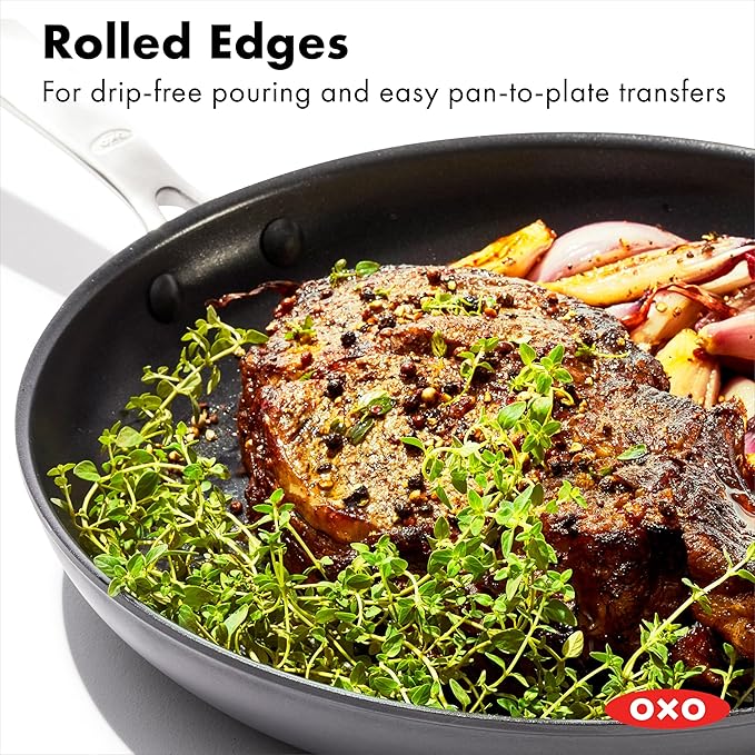 OXO Enhanced 12" Frying Pan Skillet, PFAS-Free Ceramic Nonstick, Durable Hard Anodized Cookware, Scratch Resistant, Stainless Steel Handle, Good Grips, Dishwasher & Oven safe, Black