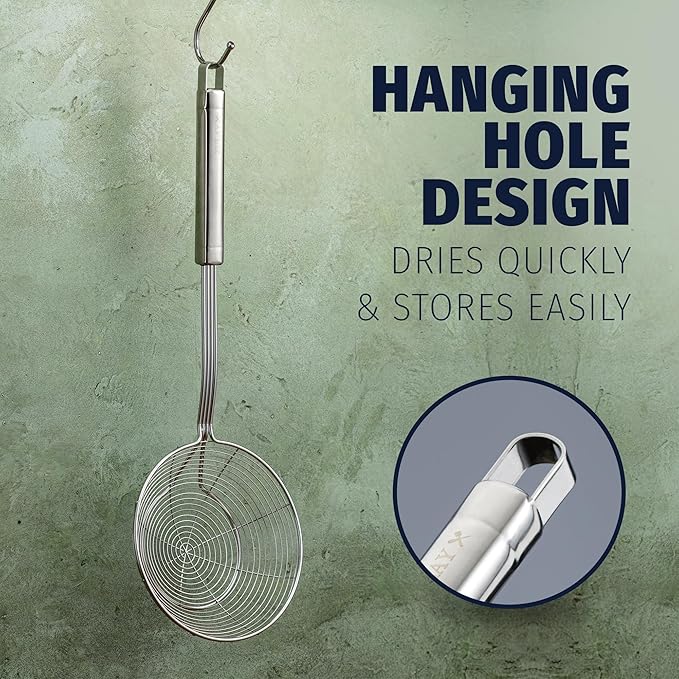 Zulay Kitchen Premium Stainless Steel Spider Skimmer 15.4” - Spider Kitchen Utensil with Premium Ergonomic Handles for Easy Use - Easy to Clean - Perfect for at Home Cooks & Chefs