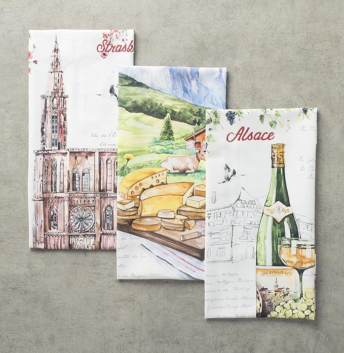 Maison d' Hermine Kitchen Towels Set of 3 100% Cotton 27.50" x 20" Reusable Cloth Tea Dish Towels Absorbent with Hanging Loop for Kitchen, Home, Dining, Cocktail Parties Spring/Summer (Ribeauville)