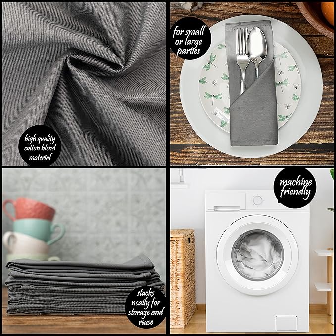 Kitchen Cloth Napkins 12 Pack 18X18 Inches Cotton Blend Soft Fabric with Hemmed Edges, Grey Dinner Napkins Washable Reusable and Durable Linen Napkins for Parties Table Setting Decor (Gray) by PERLLI