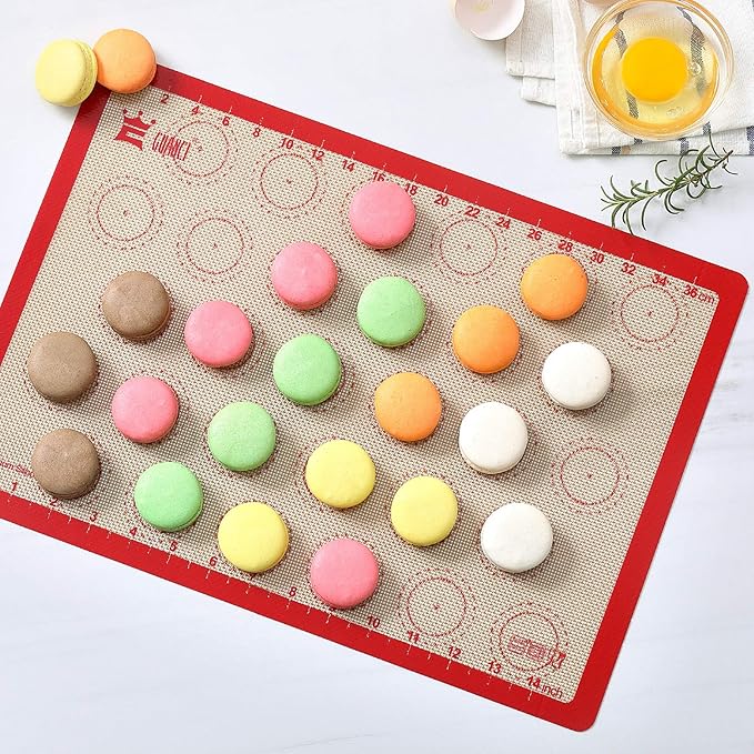 Silicone Baking Mat Set of 6, GUANCI Grade Food Baking mats Non-Stick Reusable Pizza Bakeware Mat for Making Macaroon, Pizza, Cookie, Pastry, Bread, Bun（Red）