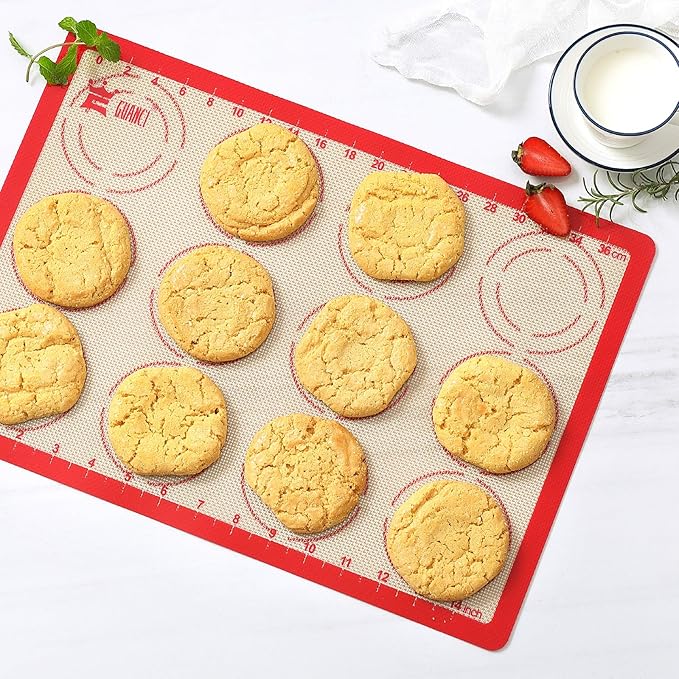 Silicone Baking Mat Set of 6, GUANCI Grade Food Baking mats Non-Stick Reusable Pizza Bakeware Mat for Making Macaroon, Pizza, Cookie, Pastry, Bread, Bun（Red）