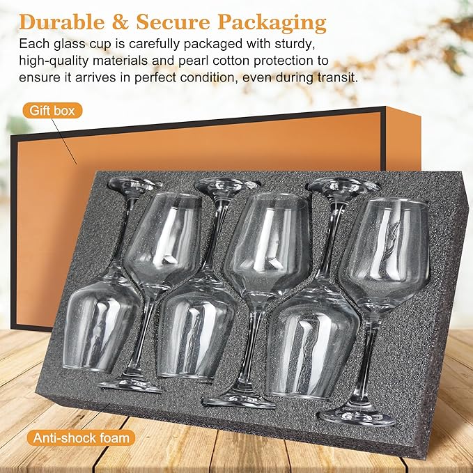 Crystal Wine Glasses Set of 6-12oz Long Stem Wine Glass, Clear Pretty Crystal Glassware, Hand Blown Drinkware, Unique Stemware Wine Glass Holiday Gift Set