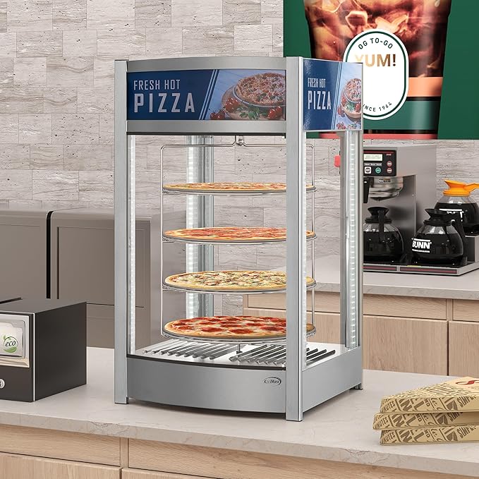 KoolMore 12 in. Commercial Pizza Display Warmer with 4 Rotating Racks in Stainless-Steel, ETL Listed (KM-HPD4-12)