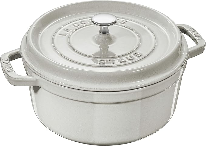 Staub Cast Iron 5.5-qt Round Cocotte - White Truffle, Made in France