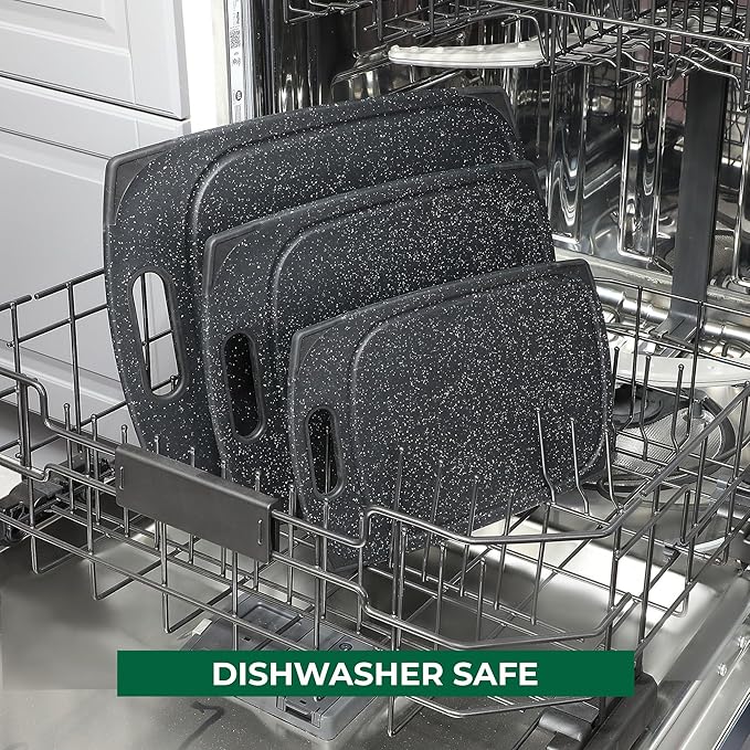 Freshware Plastic Cutting Boards for Kitchen, Cutting Board Set of 3, Juice Grooves with Easy Grip Handle, BPA-Free, Dishwasher Safe, Black Marble