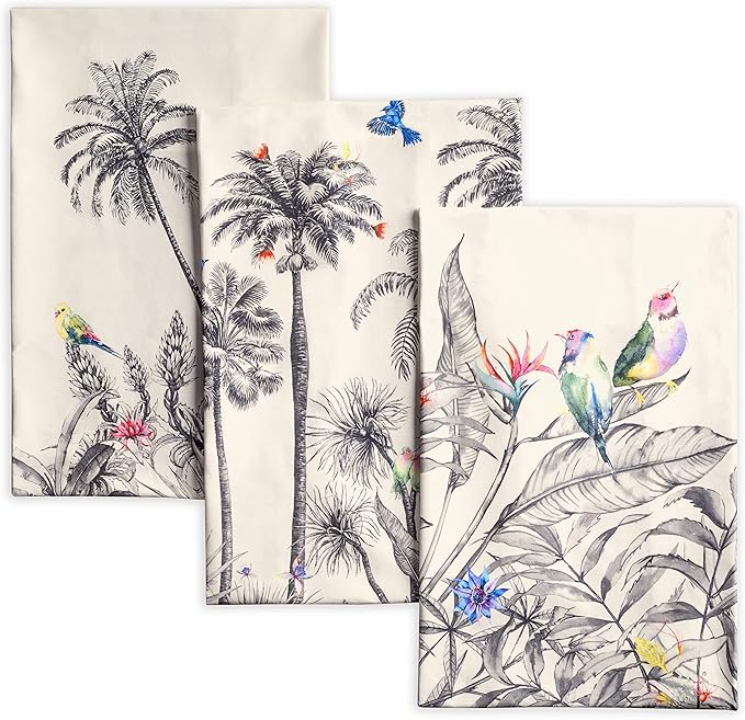 Maison d' Hermine Kitchen Towels Set of 3 100% Cotton 20" x 27.5" Reusable Cloth Tea Dish Towels Absorbent with Hanging Loop for Kitchen Dining Thanksgiving Christmas Decorations (Amazonia)