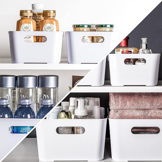 BINO Plastic Storage Bins - Small 2 Pack, White - THE SOHO COLLECTION - Pantry Organizers and Fridge Organizer