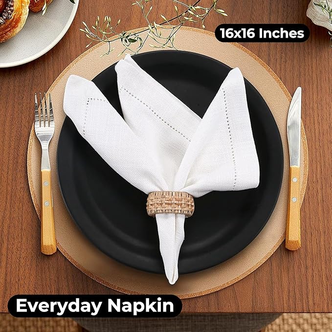 Cloth Dinner Napkins Set of 6 – 100% Cotton White Dinner Napkins 16x16 – Reusable for Easter, Christmas, Weddings, Baby Shower, Parties