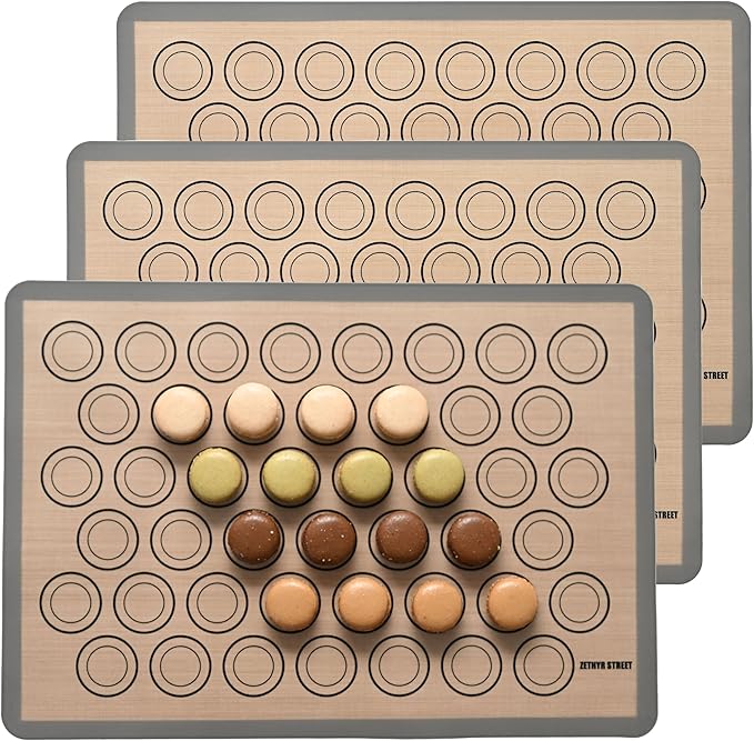 Macaron Silicone Baking Mats - Non-Stick Macaron Mat for Easy Baking | Heat Resistant & Dishwasher Safe Macaron Baking Mat | Reusable & Eco-Friendly, 3/4 Sheet Size - Pack of 3 - For Macarons And More