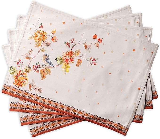 Maison d' Hermine Placemats Set of 4 100% Cotton Washable Cloth Place Mats, Reusable Table Mats for Thanksgiving Christmas Decorations Kitchen Dining Party Wedding (Kelim - Prairie, 13" x 19")