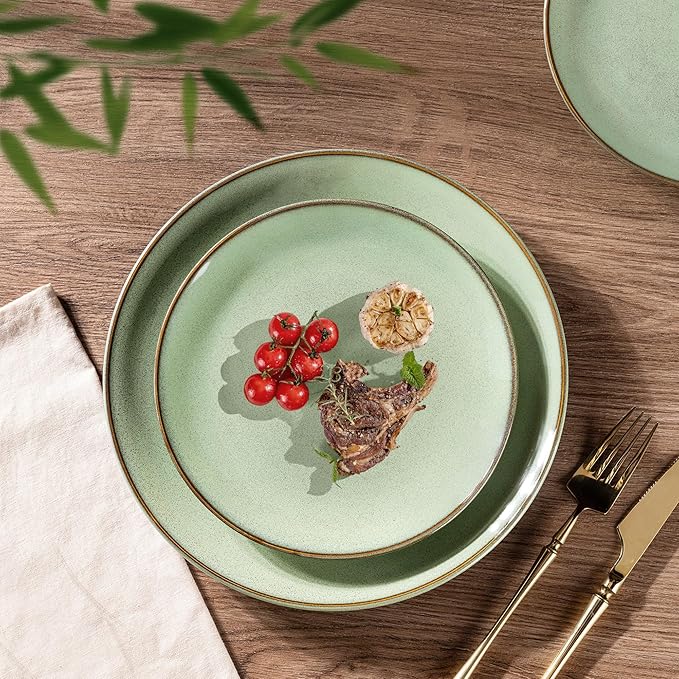 GBHOME Ceramic Dinnerware Sets for 4, 12 Pieces Stoneware Plates and Bowls Sets, Reactive Glaze Dishes -Scratch Resistant, Dishwasher&Microwave Safe-Pastel Green