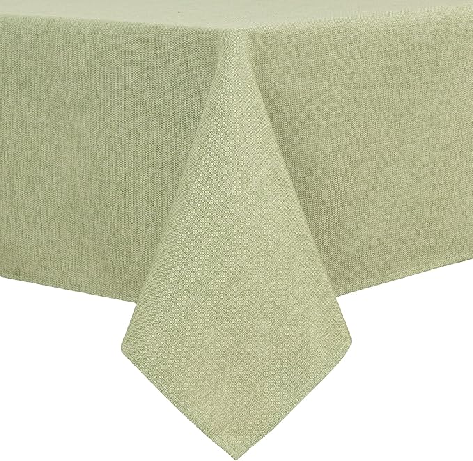 Hiasan Faux Linen Rectangle Tablecloth - Wrinkle and Stain Resistant Washable Table Cloth for Kitchen Dining Room Holiday Table Cover for Dinner, Green, 54 x 80 Inch