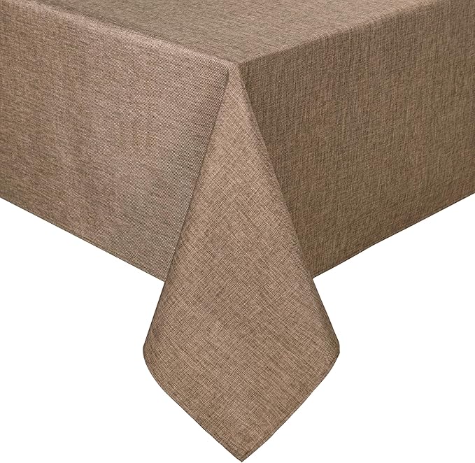 Hiasan Faux Linen Rectangle Tablecloth - Wrinkle and Stain Resistant Washable Table Cloth for Kitchen Dining Room Holiday Table Cover for Party Dinner, Khaki, 54 x 108 Inch