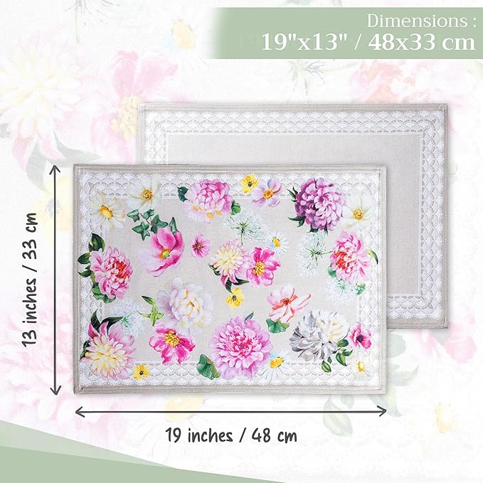 Maison d' Hermine Placemats Set of 4 100% Cotton Washable Cloth Place Mats, Reusable Table Mats for Kitchen Dining Decoration, Party, Wedding, Restaurant Spring/Summer (Pivoine, 13" x 19")