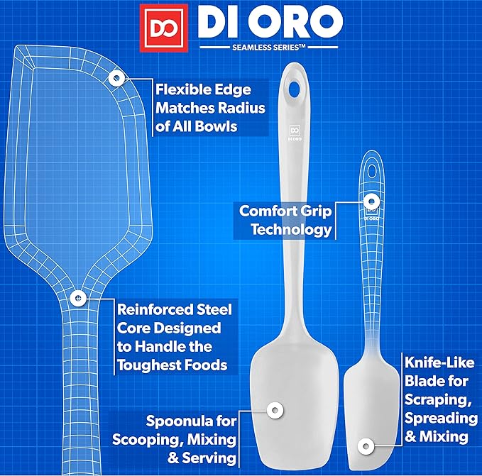 DI ORO Silicone Spatula Set - Rubber Kitchen Spatulas for Baking, Cooking, & Mixing - 600°F Heat-Resistant & BPA Free Silicone Scraper Spatulas for Nonstick Cookware - Dishwasher Safe (3pc, Stone)