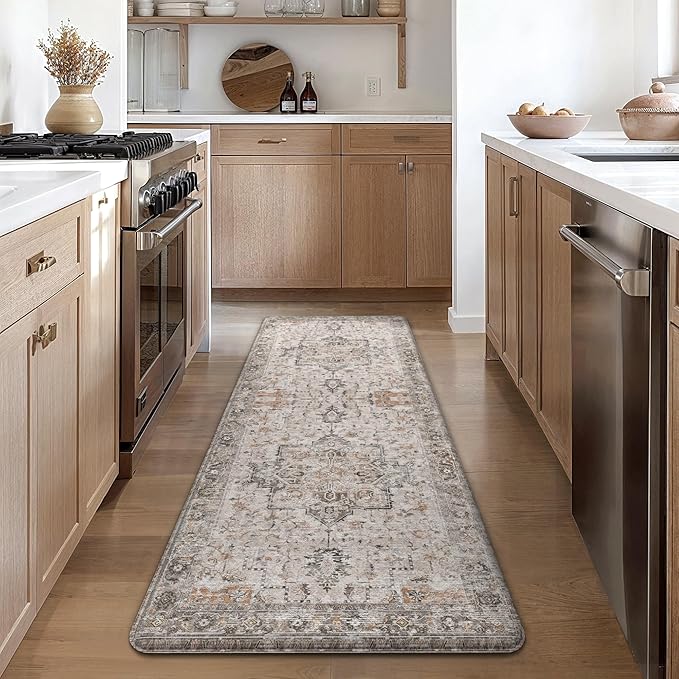 GENIMO Kitchen Mats for Floor, Washable Anti Fatigue Mat for Cushioned, 17.3"x47", Waterproof Kitchen Rugs, Non Slip Foam Comfort Standing Mat Rug for Home, Runner, Sink, Laundry, LightTaupeBrown