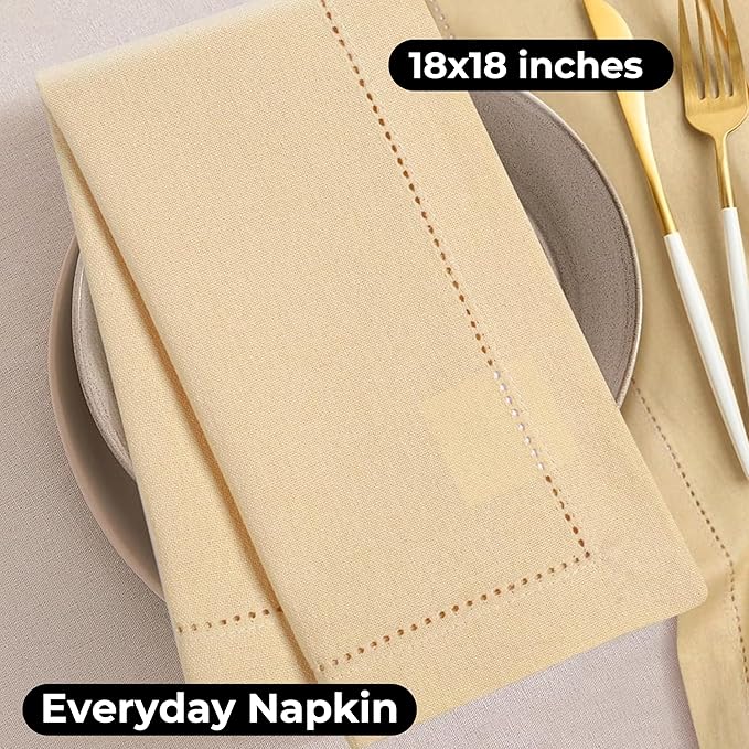 Bedding Craft Cotton Dinner Cloth Napkins Set of 12 – 18x18 Apricot Gelato Hemstitched – Machine Washable Fabric Napkins for Weddings, Baby Showers, Gifting & Parties