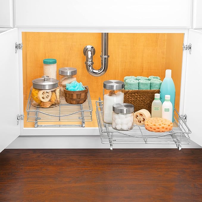 LYNK PROFESSIONAL® Pull Out Cabinet Organizer, 14" x 21" Slide Out Drawers for Kitchen Cabinets - Sliding Pull-Out Pantry Shelves – Home Shelf Organizers - Lifetime Ltd. Warranty, Chrome