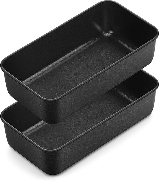 Herogo Non-Stick Loaf Pan Set of 2, Stainless Steel Rectangle Bread Loaf Pans for Homemade Bread, 9 x 5 Inch Black Meatloaf Bakeware for Baking Lasagna Brownie, Oven Safe