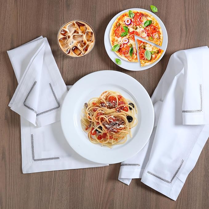 Bedding Craft Cotton Cloth Dinner Napkins Set of 12 – 18x18 with Decorative Embroidery & Selvedge – Machine Washable Fabric Napkins for Weddings, Baby Showers, Christmas & Easter