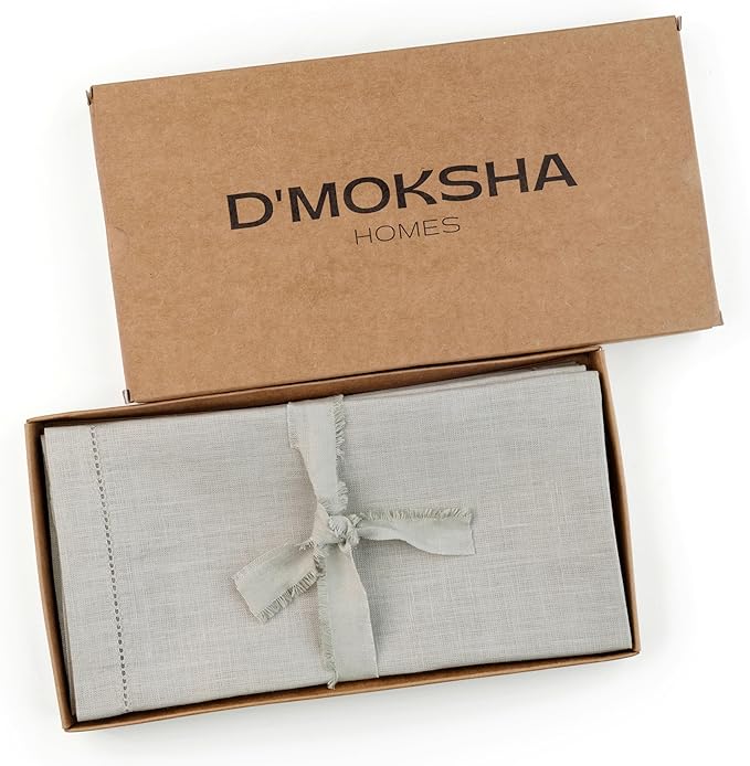 D'Moksha Homes Silver Grey Linen Napkins Set of 4 - Classic Hemstitch 100% Pure Linen Dinner Napkins Cloth 20 x 20 Inch for Fall, Thanksgiving, Holiday - Handcrafted and Machine Washable