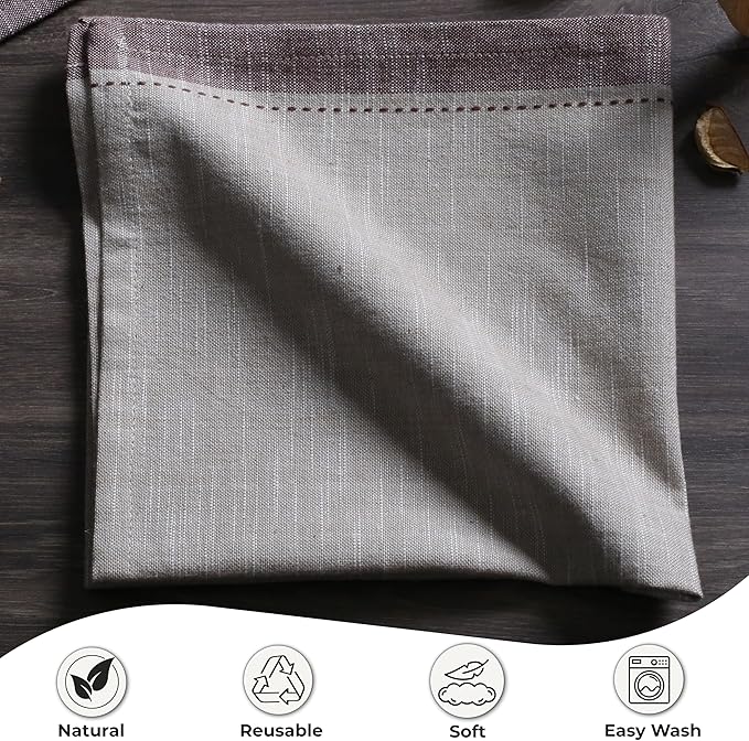 Ramanta Home Cloth Napkins Set of 12 Textured Cotton 18x18 - Premium Contrast Border Thanksgiving Dinner Napkins for Christmas Farmhouse Wedding, Soft Washable Table Linen for Everyday Use - Beige