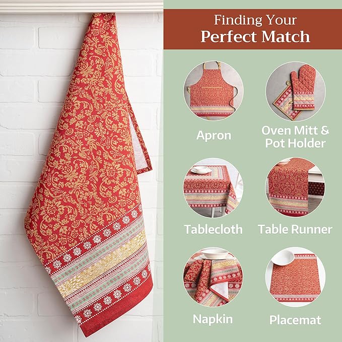 Maison d' Hermine Kitchen Towels Set of 3 100% Cotton 20" x 27.5" Reusable Cloth Tea Dish Towels Absorbent with Hanging Loop for Kitchen Dining Thanksgiving Christmas Decorations (Sofia)