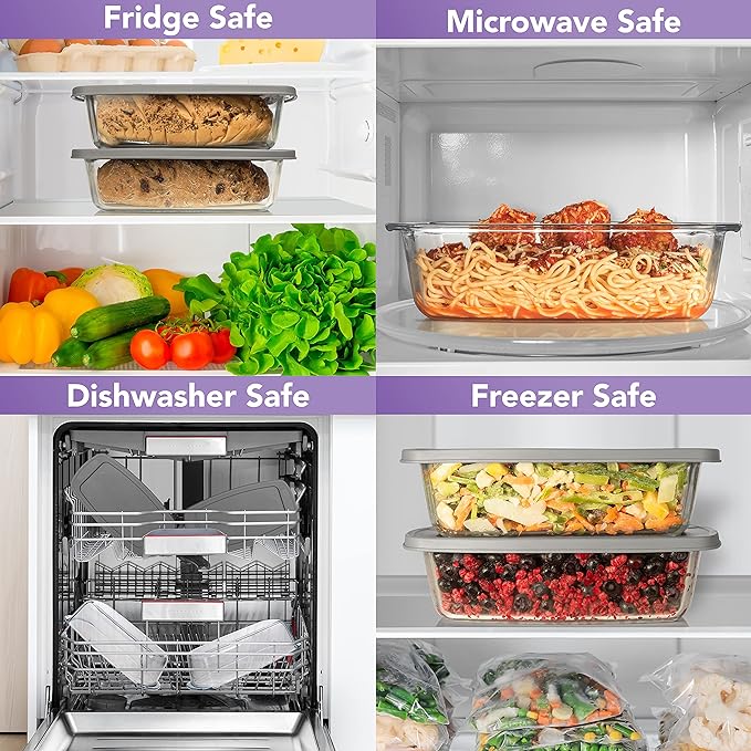 Razab LARGE 7.6 Cups/1800 ML/1.9 Qt Glass Loaf Pan with Lids - Meatloaf Pan BPA free Airtight Lids Grip Handle Easy Carry, Microwave and Oven Safe - Loaf Pans For Baking Bread, Cakes, Glass Loaf Pan