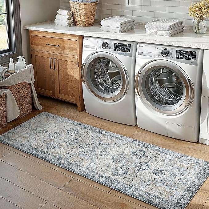 GENIMO Kitchen Mats for Floor, Washable Anti Fatigue Mat for Cushioned,17.3"x59", Waterproof Kitchen Rugs, Non Slip Foam Comfort Standing Mat Rug for Home, Runner, Sink, Office, Laundry, Light Blue