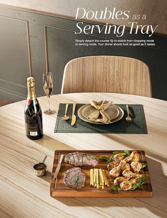 16” Acacia Wood Cutting Board and Chopping Board with Handles - Wooden Cutting Boards for Kitchen Counter - Cheese Board and Charcuterie Board - Serving Board With Counter Lip - No Assembly