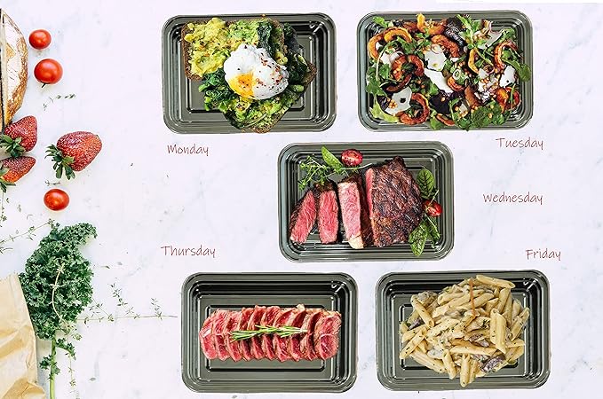 50 sets Rectangle Meal Prep Microwavable Food Containers Reusable Plastic BPA Free 32oz Rectangle