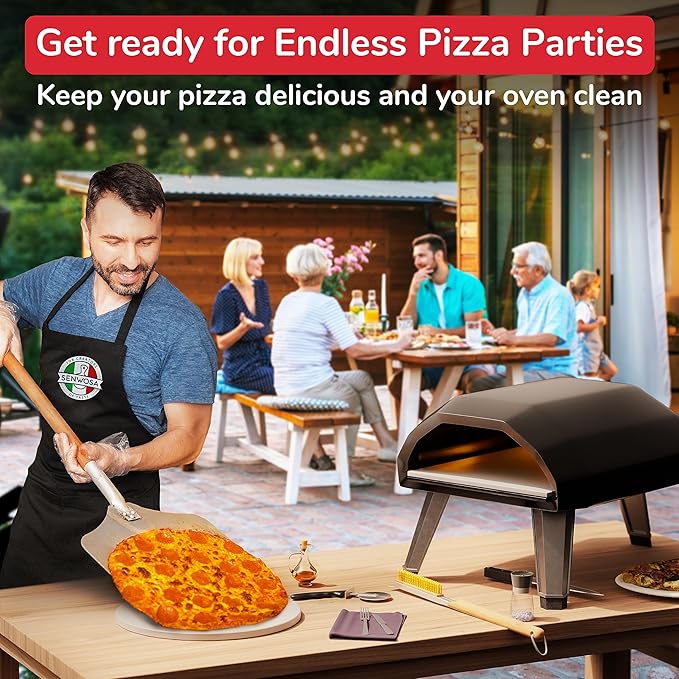 Premium Pizza Oven Accessories Kit - 6-Piece Set for Home Pizza Making: Includes Pizza Peel, Oven Brush, Bubble Popper Turner, Rocker Cutter, Dough Roller & Scraper