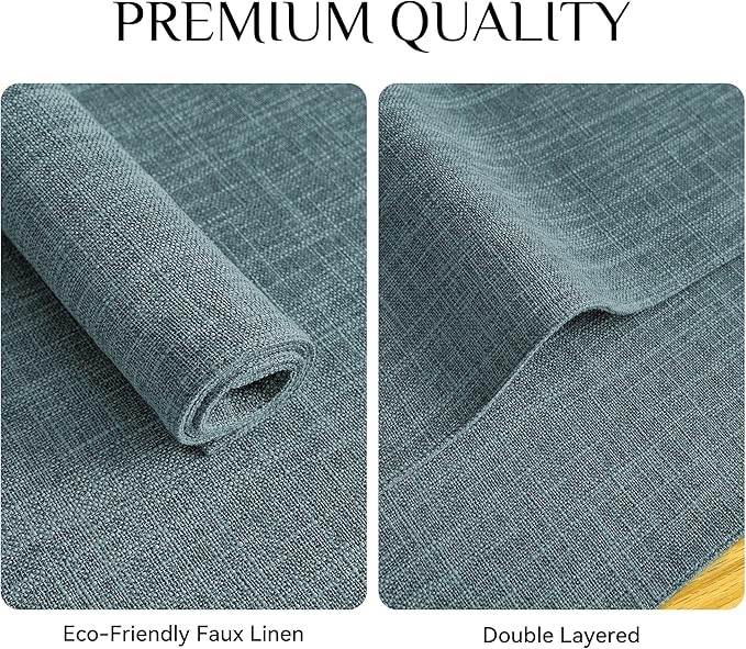 Softalker Faux Linen Placemats Set of 8-12 x 18 Inch, Heat Resistant Double Layered Durable Burlap Farmhouse Place Mats, Non-Slip Washable Rustic Table Mats for Dining, Kitchen, Party（Light Blue