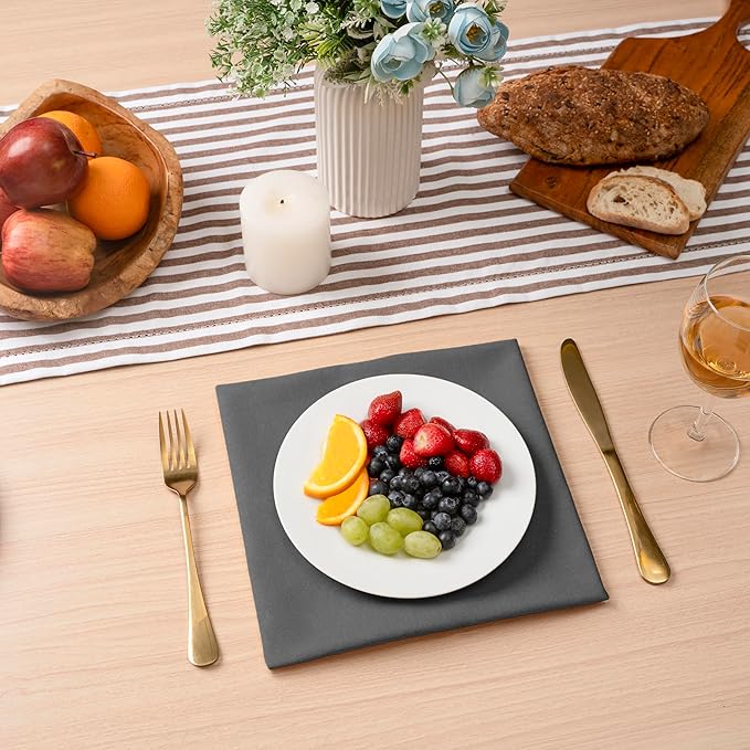 Blue Needles Solid Cloth Napkins Set of 12 Grey 100% Cotton Dinner Napkins 18x18 inches - Soft, Reusable, Absorbent & Washable Fall Thanksgiving Linen, Ideal for Events, Parties & Everyday Use