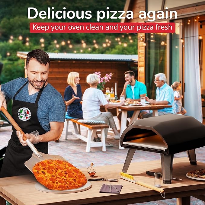 22” Pizza Oven Brush with Stone Scraper - Heat Resistant Stainless Steel Bristles, Extra Long Handle - Universal Fit for Most Pizza Ovens