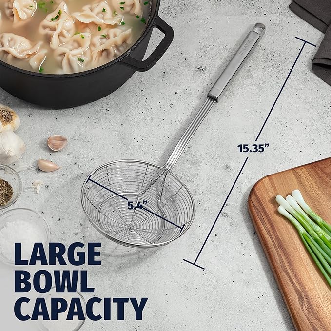 Zulay Kitchen Premium Stainless Steel Spider Skimmer 15.4” - Spider Kitchen Utensil with Premium Ergonomic Handles for Easy Use - Easy to Clean - Perfect for at Home Cooks & Chefs