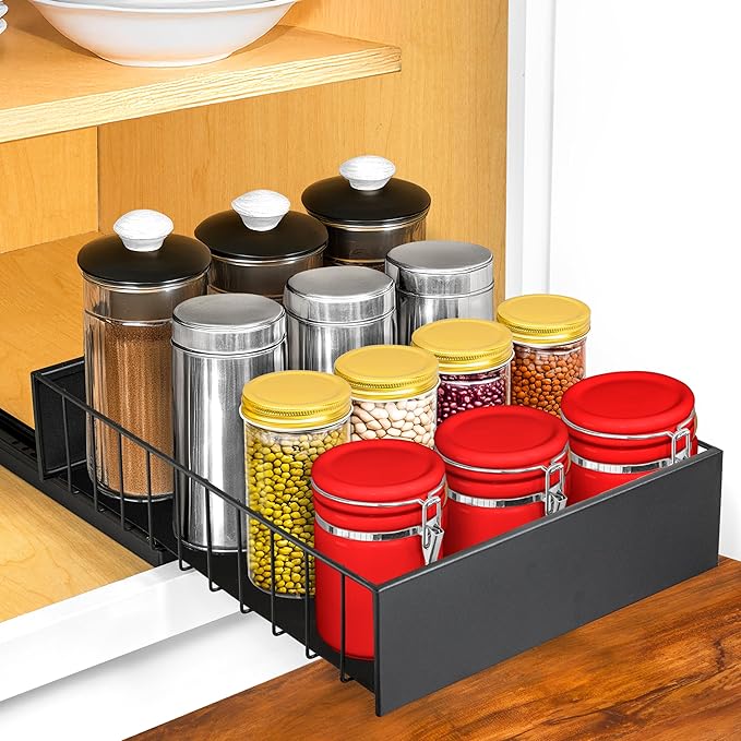 LYNK PROFESSIONAL® Pull Out Cabinet Organizer, 10" x 14" Single Tier Slide Out Drawers for Kitchen Cabinets - Sliding Pull-Out Pantry Shelves – Home Shelf Organizers - Lifetime Ltd. Warranty, Black