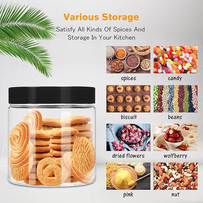 Plastic Jars with Lids 8 oz & 14 oz 24Pcs Clear Plastic Slime Storage Jars Containers with Airtight Leak Proof Black Screw On Lids Cylinder Clear Round Jar Food Grade Durable Jar