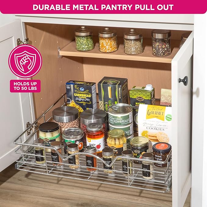 HOLDN’ STORAGE Pull Out Cabinet Organizer, Individual Sliding Drawers - Heavy Duty Metal with Lifetime Limited Warranty - Anti Rust Chrome Finish (Single Tier, 26" W)