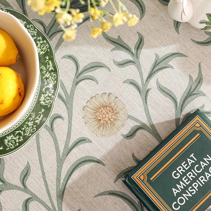 patdrea Designer Idyllic Linen Round Tablecloth,French Table Cloth with Floral Pattern,Provencal Decoration Tablecloths for Kitchen Dining,Christmas,Thanksgiving,Diameter 67"-Littledaisy
