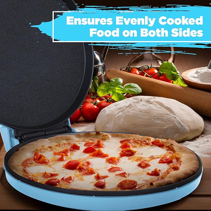 Courant Pizza Maker 12 inch Pizzas Machine, Newly improved Cool-touch Handle Non-Stick plates Pizza oven & CalzoneMaker, Electric Countertop Oven for Home or School, 12” Indoor Grill/Griddle, Teal