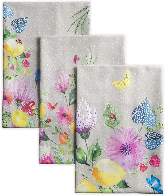 Maison d' Hermine Kitchen Towels Set of 2 100% Cotton 27.50" x 20" Reusable Cloth Tea Dish Towels Absorbent with Hanging Loop for Kitchen, Dining, Cocktail Parties Spring/Summer (Jardin D'Ete - Fog)